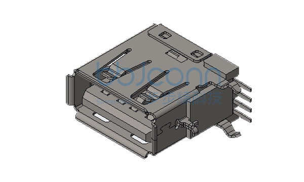 USB 2.0 AF 侧插 短体 L=13.70 T形脚 后两脚弯插 端子DIP 卷边 PBT白胶 铁壳 盒装