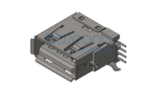 USB 2.0 AF 侧插弯脚长体 L=19.50 H=13.70 卷边 PBT蓝胶 铁壳 盒装