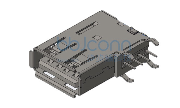 USB 2.0 AF 侧插长体 L=19.40 H=13.85 四脚弯插 端子DIP 卷边 LCP白胶 铁壳 盒装