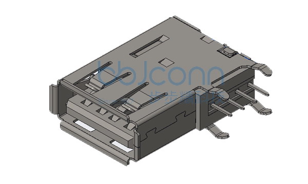 USB 2.0 AF 侧插长体 L=19.40 H=13.85 四脚弯插 端子DIP 卷边 LCP黑胶 铜壳 盒装