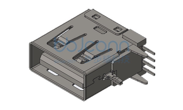 USB 2.0 母座 侧插 DIP L=14.0 直脚O型 平口 PBT白胶 铁壳