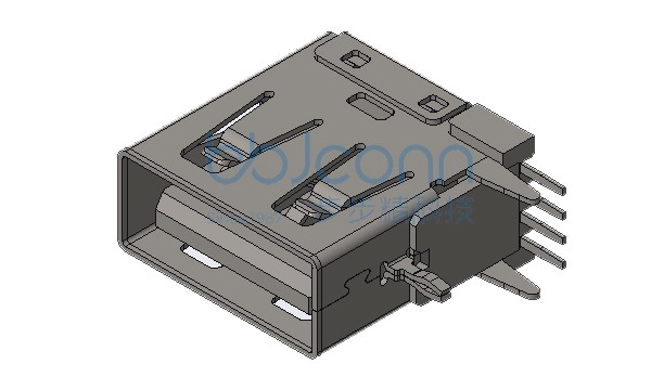 USB 2.0 母座 侧插 DIP L=14.0 直脚O型 平口 PBT黑胶 铁壳