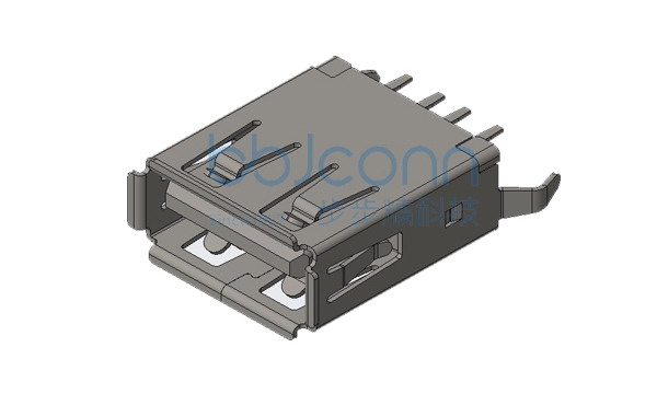 USB 2.0 A母 180度 DIP 两脚插 弯脚 卷边 铁壳 PBT黑胶 H=15.0 盒装