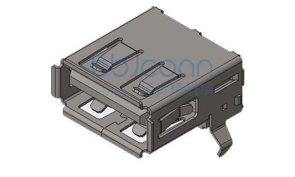 USB 2.0 AF 90度 L=14.05 H=6.96 后两脚插 弯脚 端子DIP 卷边 LCP黑色 铁壳
