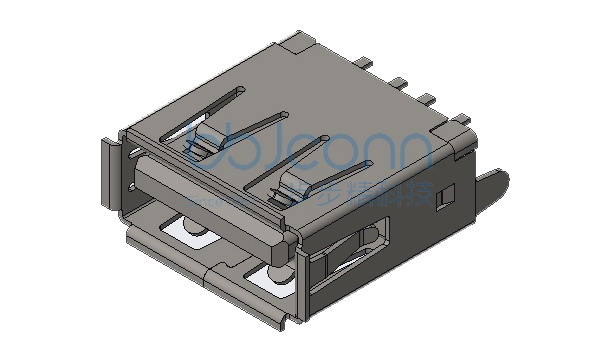 USB 2.0 AF 180度 直插直脚 H=13.0 端子DIP 卷边 LCP黑胶 铁壳 P脚和插脚长2.2mm 加盖编带