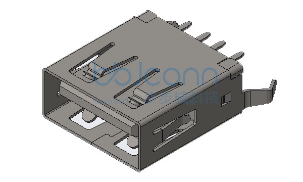USB 2.0 AF 180度 H=13.7 弯脚 平口 PA9T橙胶 铁壳 (端子DIP)