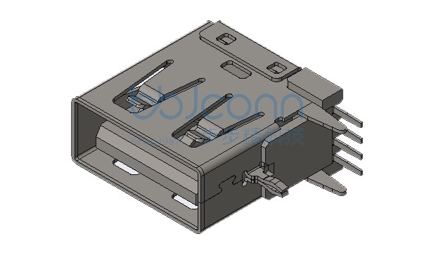 USB 2.0 母座 侧插 DIP L=14.0 直脚O型 平口 LCP本色 铁壳