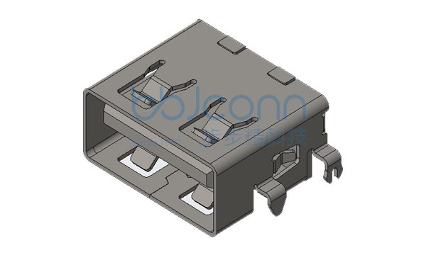 USB 2.0 AF 沉板1.90 L=11.0 H=5.70 平口 LCP黑胶 四脚插方形 铁壳盐雾24H SMT 编带