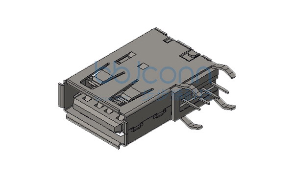 USB 2.0 母座 侧插弯脚长体 L=19.50 H=13.70 卷边 PBT白胶 铁壳  端子镀金6u