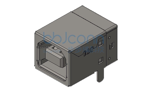 USB 2.0 B母 90度 L=16.40 直脚 带后盖 端子DIP 端子镀半金1u 平口 LCP本色 铜壳 吸塑盒