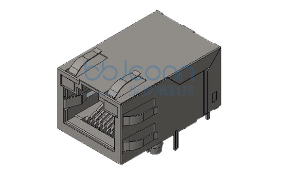 网络接口 RJ45 1x1 10P8C 90度 L=25.30 百兆滤波 带灯 左绿右黄 带弹 全包 DIP 盒装