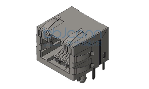网络接口 RJ45 1x1 8P8C 90度 L=15.70 H=13.10 带三色灯(左绿右绿橙) 带弹 不带滤波 全包 DIP (M990-A)