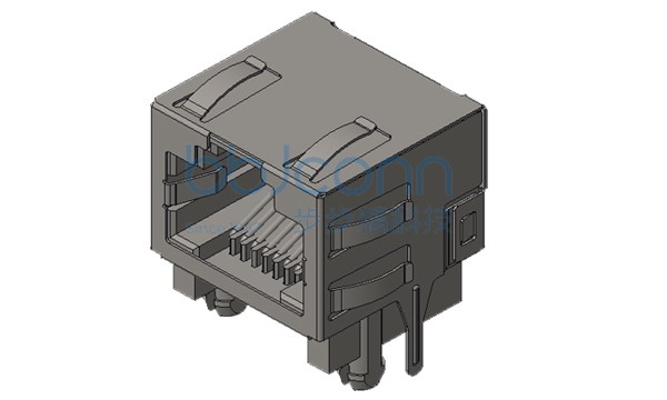 网络接口 RJ45 5J 1x1 8P8C 90度 L=15.75 H=13.0 底部加高3.45 无灯 带弹 不带滤波 全包 DIP (111A400-000X)