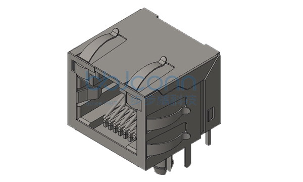 网络接口 RJ45 56LED 1x1 8P8C 90度 L=15.80 带灯 左黄右绿 带弹 带屏蔽 DIP PBT黑色 盒装