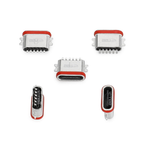 TYPE-C 6P 防水母座沉板0.8俩脚全贴L=6.70-高端座锌合金外壳 IPX7---(UC.01.33-1J-0001)